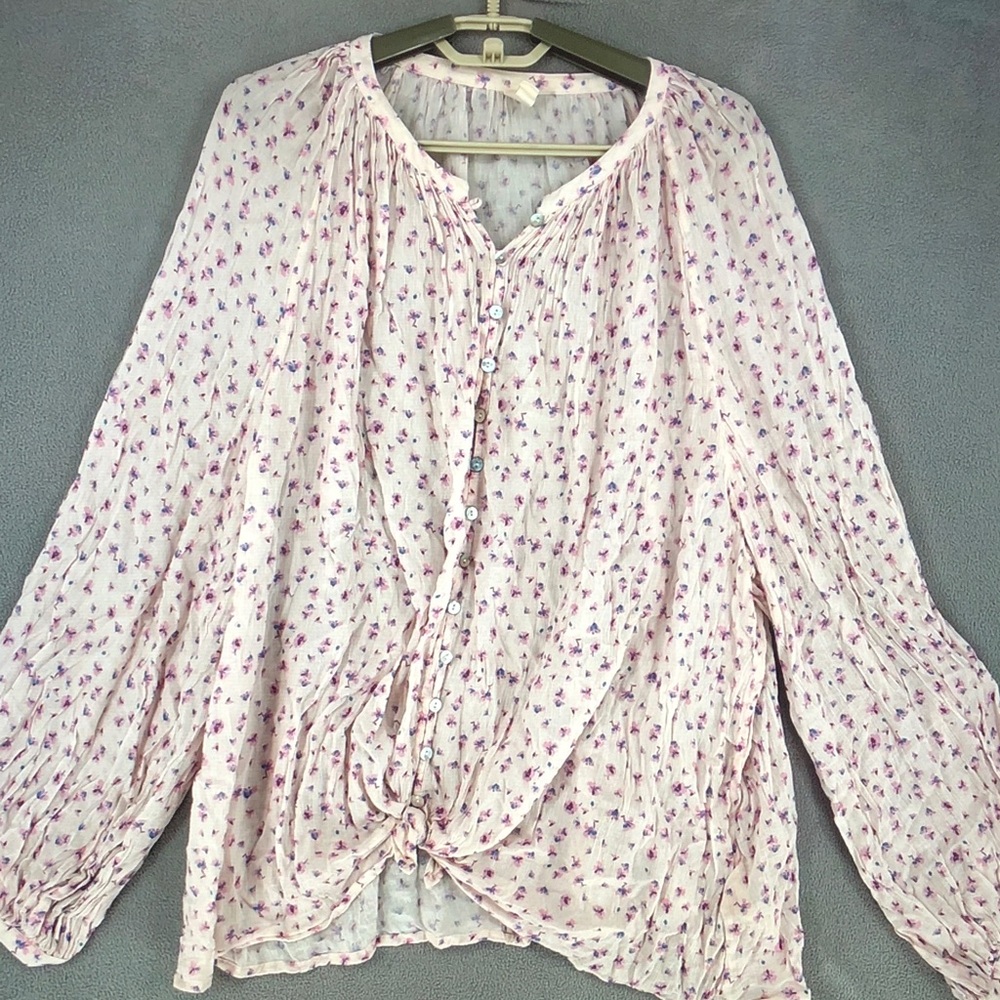 Spell Light Pink Floral Button-Front Peasant Blouse